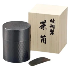 Asahi Copper Loose Tea Leaf Canister Chazutsu Tea Caddy With Caddy Spoon (Gift-Boxed)