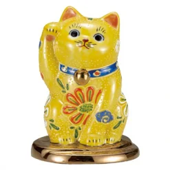 Kutani Ware Porcelain Koban Maneki Neko Figurine Yellow 3.2-Go