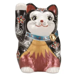 Kutani Ware Porcelain Maneki Neko Figurine Aka Fuji 3.2-Go