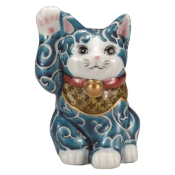 Kutani Ware Porcelain Maneki Neko Figurine Arabesque 4-Go