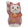 Kutani Ware Porcelain Maneki Neko Figurine Flowers Pink 4-Go