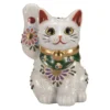 Kutani Ware Porcelain Maneki Neko Figurine Flowers White 4-Go