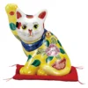Kutani Ware Porcelain Maneki Neko Figurine Flowers Yellow 5.5-Go