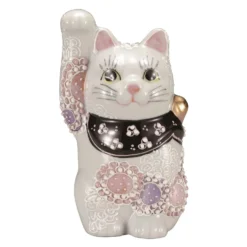Kutani Ware Porcelain Maneki Neko Figurine Hanamurasaki 4-Go
