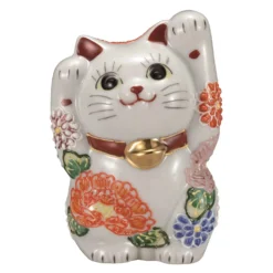 Kutani Ware Porcelain Maneki Neko Figurine Hanazukushi 4-Go