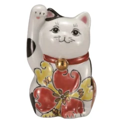 Kutani Ware Porcelain Maneki Neko Figurine Iroe 3.5-Go