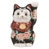 Kutani Ware Porcelain Maneki Neko Figurine Sakura Black 3.3-Go