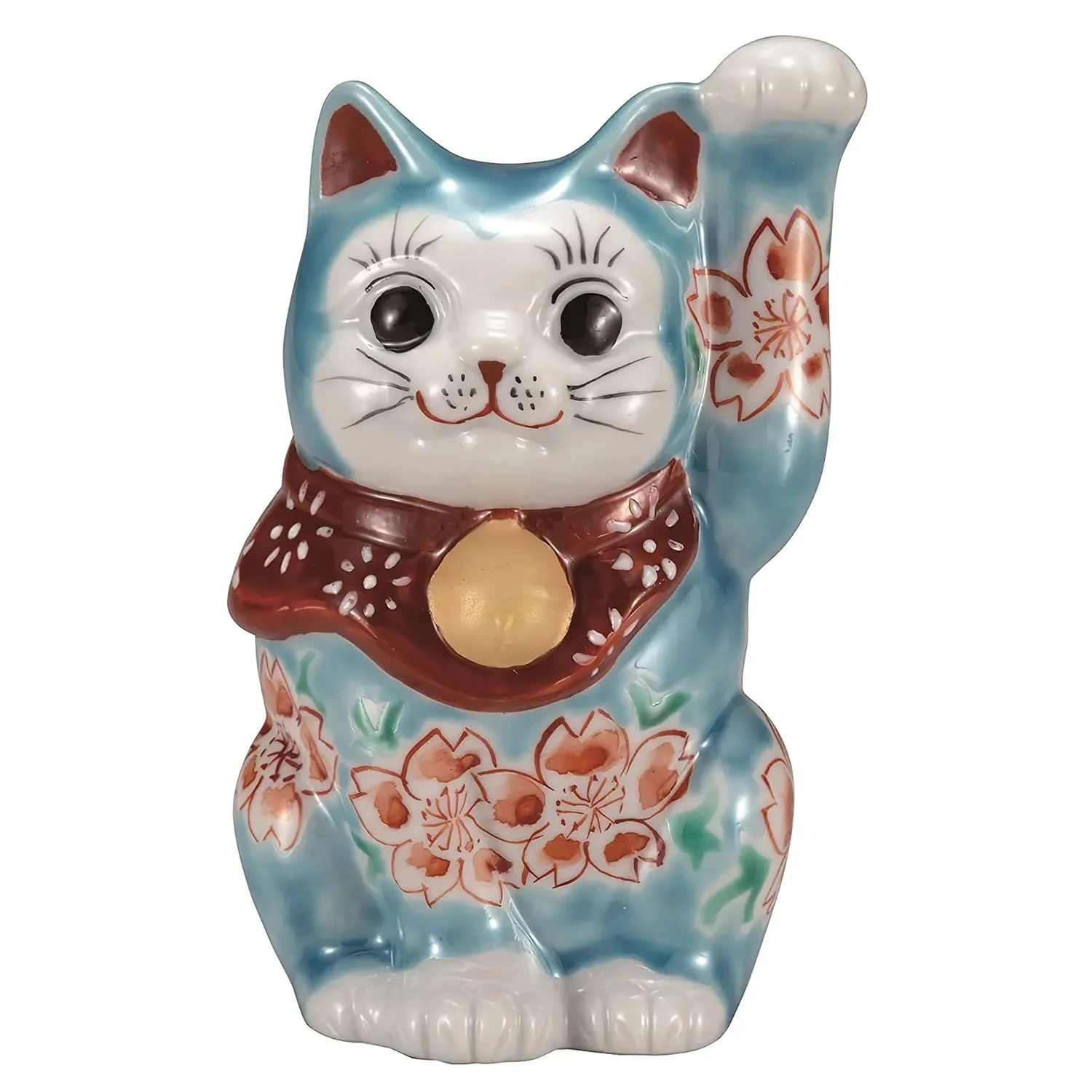 Kutani Ware Porcelain Maneki Neko Figurine Sakura Blue 3.3-Go 1 Kutani Ware Porcelain Maneki Neko Figurine Sakura Blue 3.3-Go