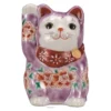 Kutani Ware Porcelain Maneki Neko Figurine Sakura Purple 3.2-Go