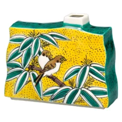 Kutani Ware Porcelain Single-flower Vase Bamboo Sparrow