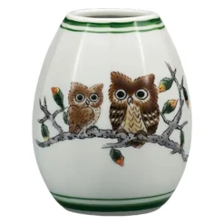 Kutani Ware Porcelain Single-flower Vase Owls