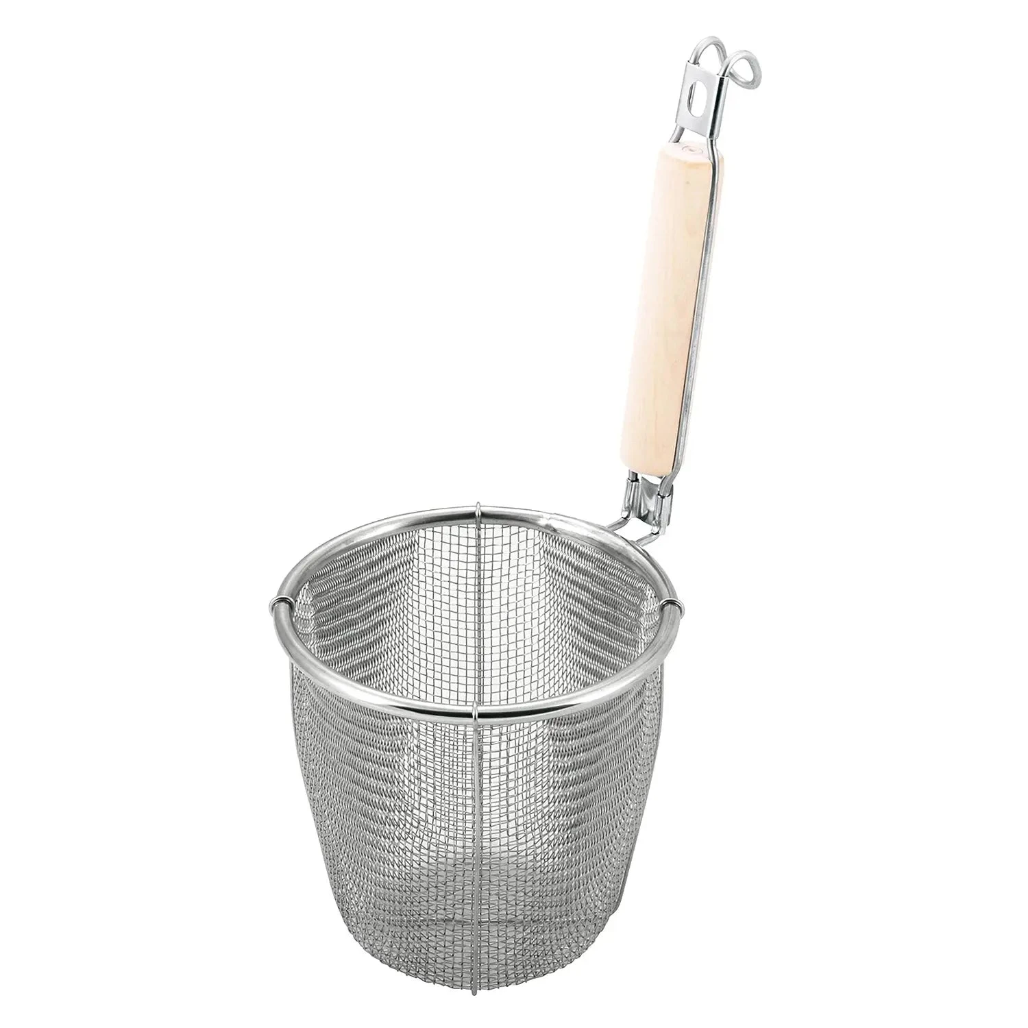 MINEX Stainless Steel Udon Tebo Noodle Strainer Flat Base With Plain Wooden Handle 1 MINEX Stainless Steel Udon Tebo Noodle Strainer Flat Base With Plain Wooden Handle
