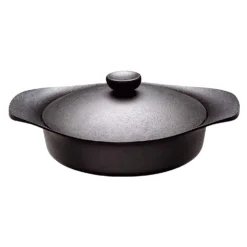 Sori Yanagi Cast Iron Induction Shallow Casserole 22cm With Lid & Fork