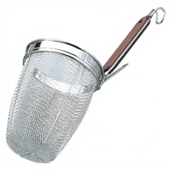 Takekoshi Stainless Steel Deep Tebo Noodle Strainer Round Base With Wooden Handle