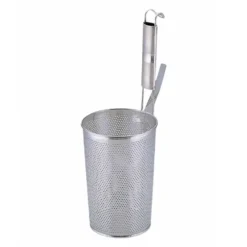 YUKIWA Stainless Steel Perforated Deep Tebo Noodle Strainer Flat Base With Metal Handle